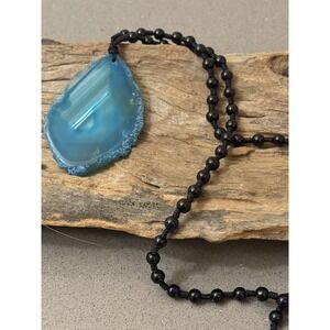 Mindful Souls Blue Agate Slice Necklace Heal The Heart 15" L One Of Kind New